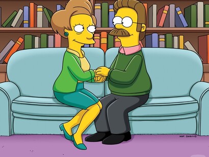 La señorita Edna Krabappel y Ned Flanders