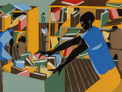 Obra de la serie «La biblioteca» de Jacob Lawrence