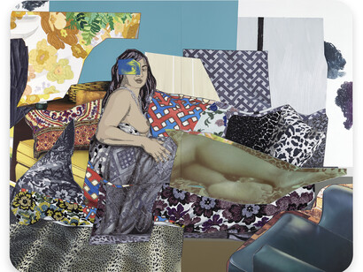 Mickalene Thomas, Shinique: Now I Know, 2015, Strass, acrylique et huile sur panneau de bois, Rhinestones, acrylic and oil on wood panel, 243,84 x 304,8 cm, Courtesy Mickalene Thomas & Galerie Nathalie Obadia Paris/Bruxelles. Copyright: Mickalene Thomas Studio