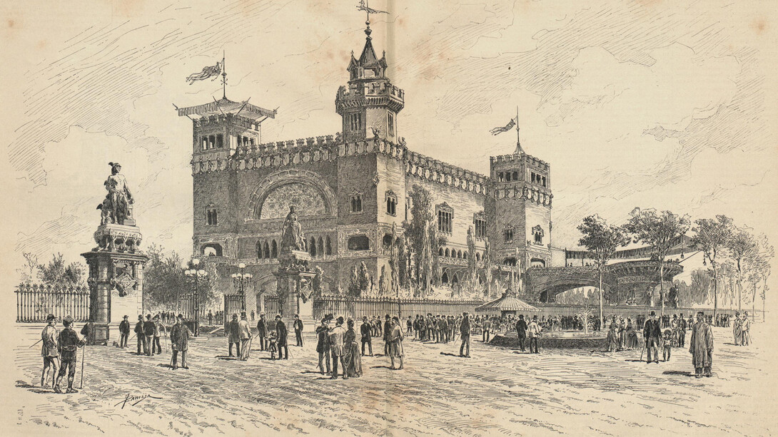 Jaume Pahissa i Laporta (1846–1928). Exposición Universal de Barcelona. Entrada al parque por el Salón de San Juan y vista del Café-Restaurant, de Pahisa, 5 de agosto 1888, La hormiga de oro, Barcelona, España