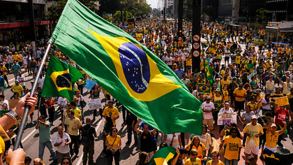 Demonstrators gather on Avenida Paulista to protest against corruption in São Paulo, Brazil, on August 16, 2015
