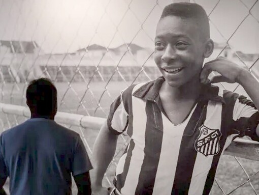Young and older Pelé, Edson Arantes do Nascimento, in the same picture