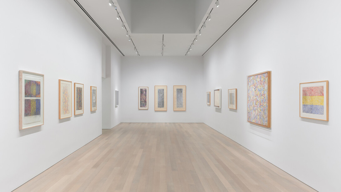 Jasper Johns, Between the clock and the bed, exhibition view. Courtesy of Gagosian