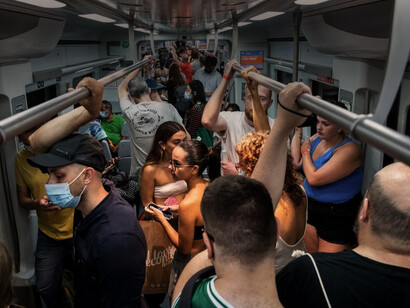 Aglomeraciones en el transporte de cercanias de Cataluña, España