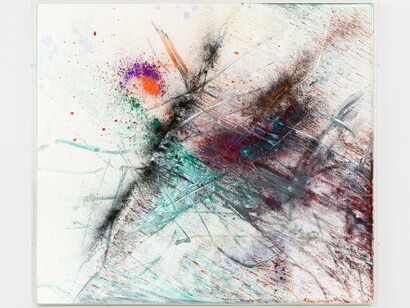 Thilo Heinzmann, O. T., 2023 Oil, pigment and glass on canvas, acrylic glass cover / Huile, pigment et verre sur toile, caisson plexiglas 83 x 93 x 8.5 cm | 32 11/16 x 36 5/8 x 3 3/8 inch © Photographer: Roman März ©Thilo Heinzmann / ADAGP, Paris 2024 Courtesy of the artist and Perrotin