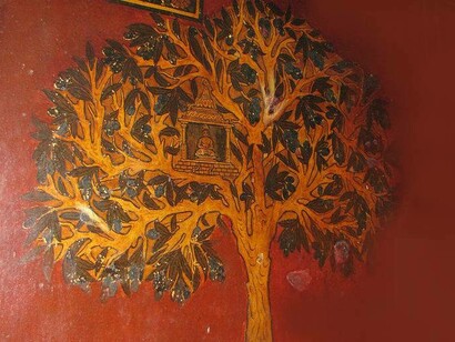 Pittura su parete di un Kalpavruksha in Saavira Kambada Basadi, Moodbidri, Karnataka