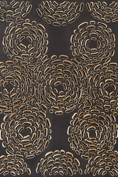 Kathleen Kucka, “Circle Black”, 2018, burns and oil on canvas, 80 x 60 inches