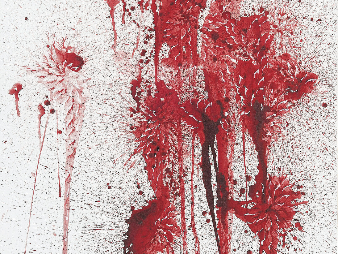 Imran Qureshi, Love Me, Love Me Not (detail), 2015, Acrylic paint on canvas, 198,1 x 137,2 cm (78 x 54 in), Courtesy Galerie Thaddaeus Ropac Paris/Salzburg. Photo: Usman Javed