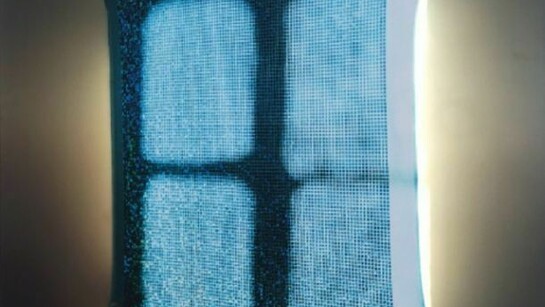 Elisa Sighicelli, Untitled (Blue Fabric), 2011 Partially backlit C-print mounted on lightbox 48 13/16 x 48 13/16 x 1 9/16 inches (124 x 124 x 4 cm) Ed. of 3