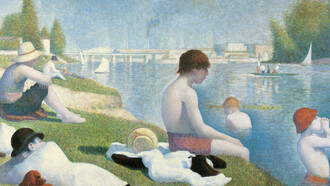 Georges Seurat, "Badende bei Asnières", 1884. Öl auf Leinwand, 201 x 300 cm. National Gallery, London.