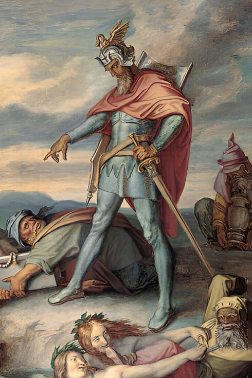 Peter von Cornelius, Hagen hunde el tesoro de los Nibelungos (1859, detalle)