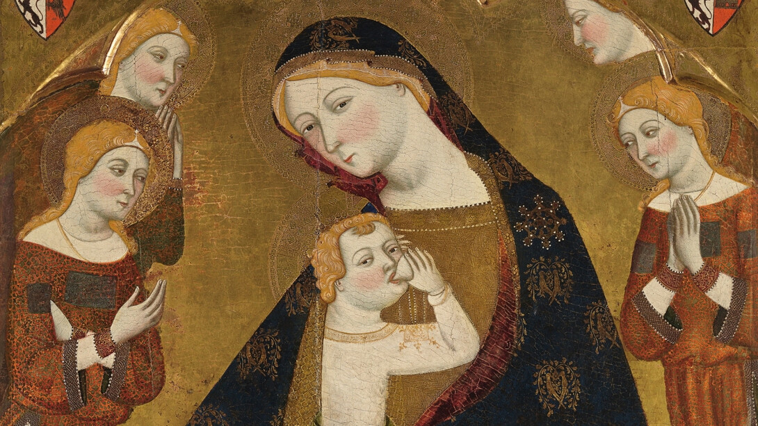 Jaume Serra, Virgen de Tobed con los donantes Enrique II de Castilla, su mujer, Juana Manuel, y dos de sus hijos, Juan y Juana? (detalle), 1359 - 1362. Cortesía del Museo Nacional del Prado