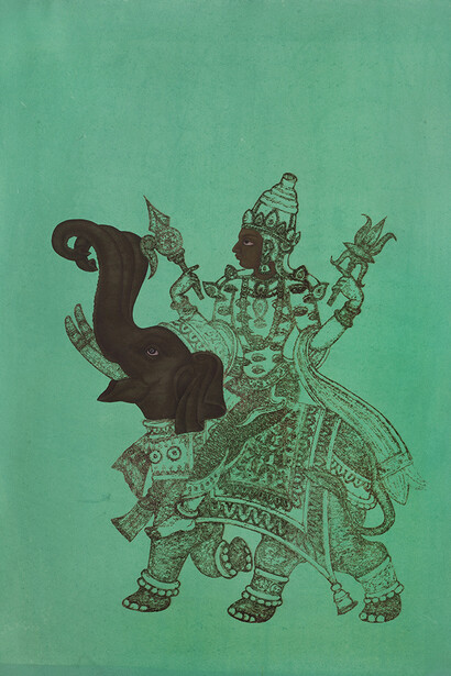 Muhammad Zeeshan, Garaj Baras, 2015, gouache and laser scoring on wasli, 55 x 38 in