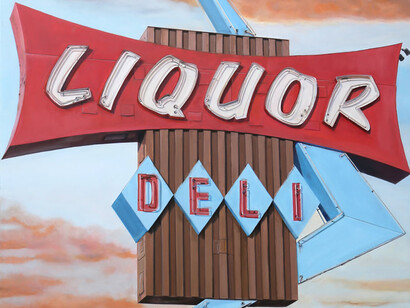 Terry Thompson, Liquor Deli (detail), 2023, oil on canvas, 33x29 in. Courtesy of Billis Williams