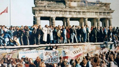 The Fall of the Berlin Wall, 1989. Image: Part of a photo documentation exhibit at the Brandenburg Gate, Berlin