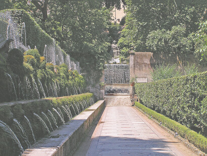 Villa d'Este, Tivoli, Italia, il suo giardino è unico al mondo per la concentrazione di fontane, grotte, giochi d'acqua e persino musica idraulica