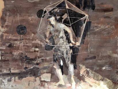 Bogdan Vladuta, Polyhedron Man, 2013, oil on canvas, 66 x 80.3 in (168 x 204 cm)