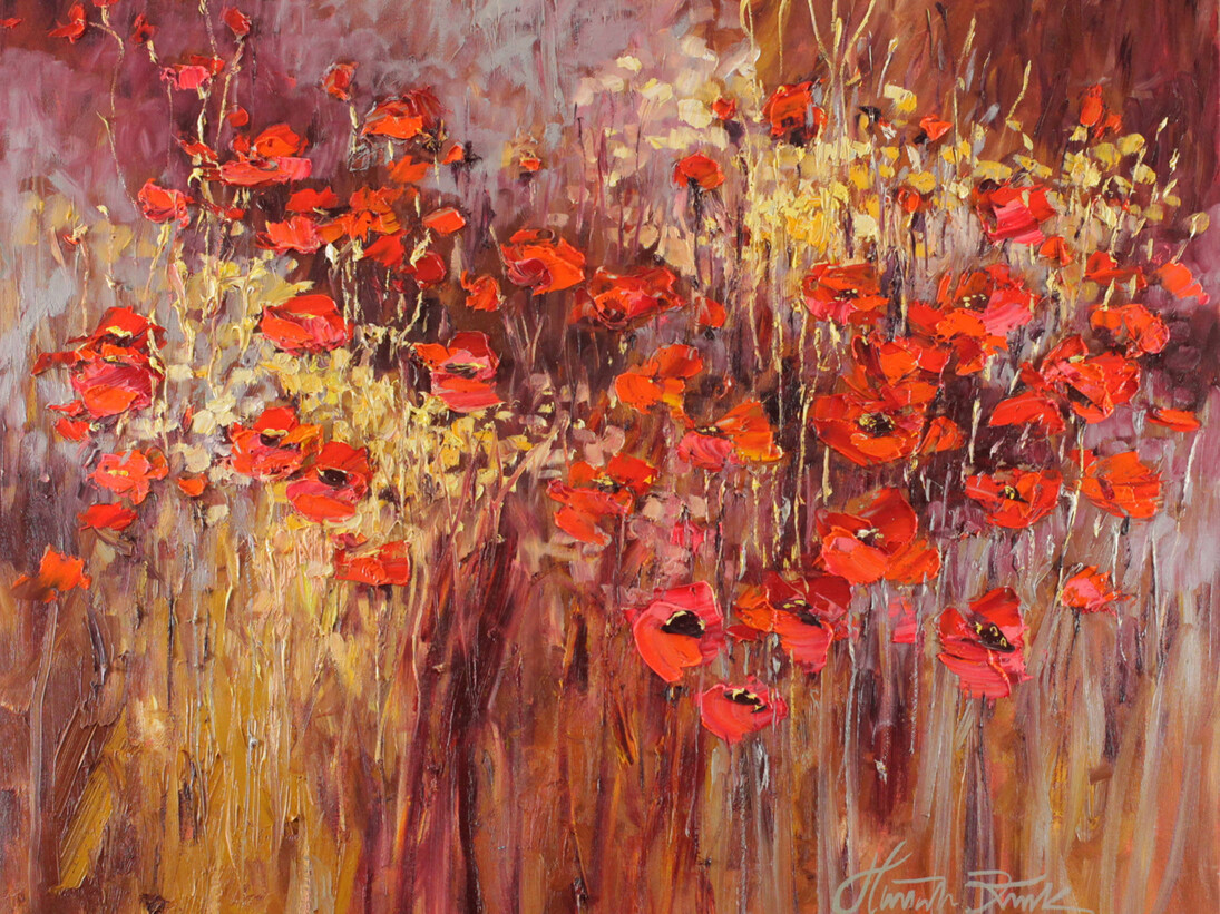 Margaret Raven, Pageant Poppies, Oil on Canvas, 28” x 32”, Courtesy of Agora Gallery 