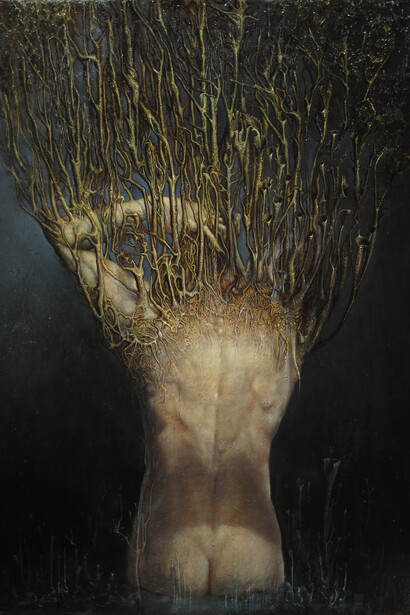 Agostino Arrivabene, Il monatto e i muti campanelli, 2014 olio su legno cm 68 x 50