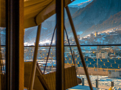 Stunning view from Gistola Hotel in Mestia, Georgia