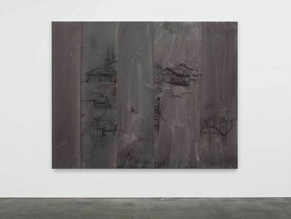 Michael Raedecker, wild walls, 2013, acrylic and thread on canvas, 75 1/4 x 95 3/4 inches (191.1 x 243.2 cm) © Michael Raedecker, courtesy of the artist and Andrea Rosen Gallery, New York