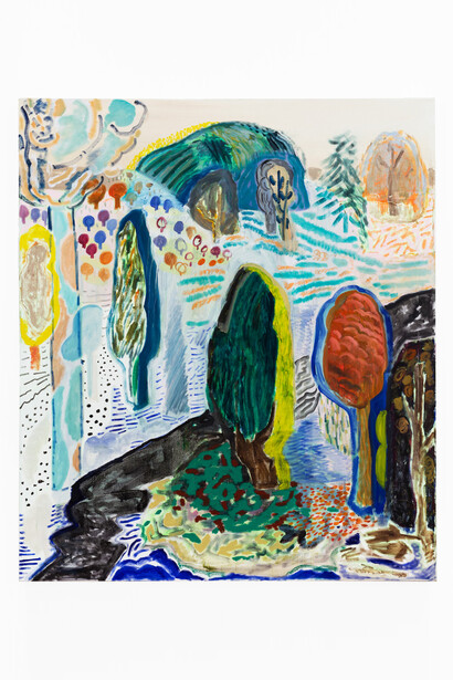 Shara Hughes, Moon Lights, 2015, Oil, enamel, acrylic spray paint on canvas, 60 x 48 inches