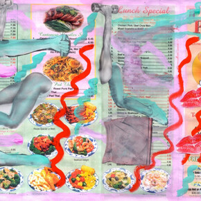Jennifer Sullivan, Moon Palace (Menu Painting), 2015, Gouache and collage on menu, 11 x 17 inches