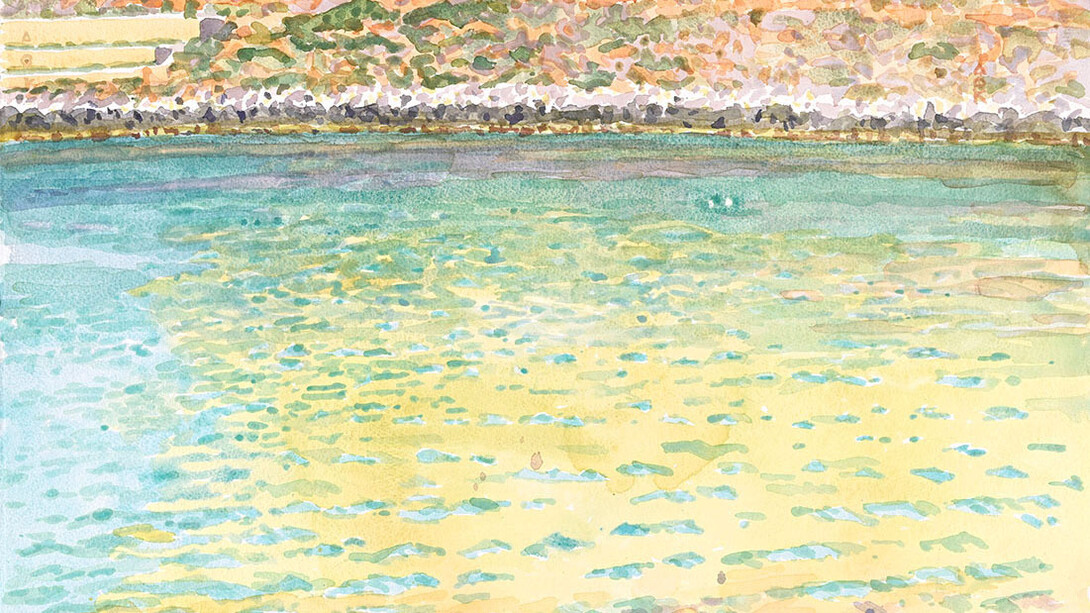 Dimitri Katsigiannis, en plein air, painting in exhibition. Courtesy of Skoufa Gallery 