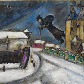 Marc Chagall, Sopra Vicebsk, Gouache, grafite, e matita colorata su cartone, 51,5 x 64,3 cm, Lascito Anna Salzmann, Parigi, allo Stato di Israele, In prestito permanente dall'Amministratore generale dello Stato di Israele, © Chagall ® by SIAE 2015