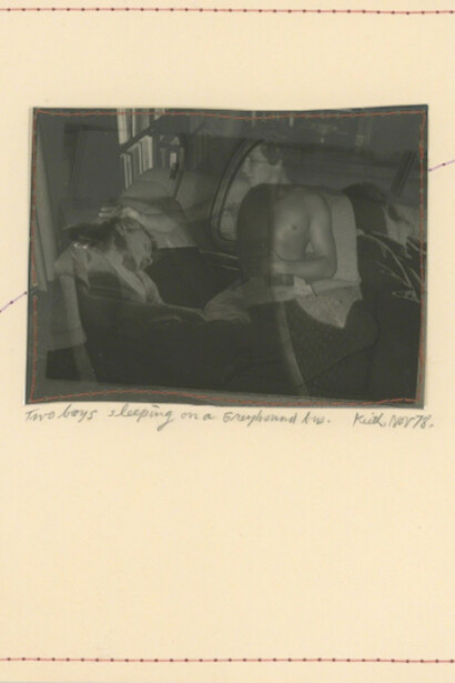 Keith A. Smith, Two Boys Sleeping on a Greyhound Bus, Nov 78, 1978. Courtesy of Bruce Silverstein Gallery