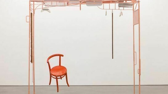 Ulrich Strothjohann, Canopy's Pause, 2008, metal, aluminium, wood, fabric, enamel, book, 220 x 240 x 70 cm