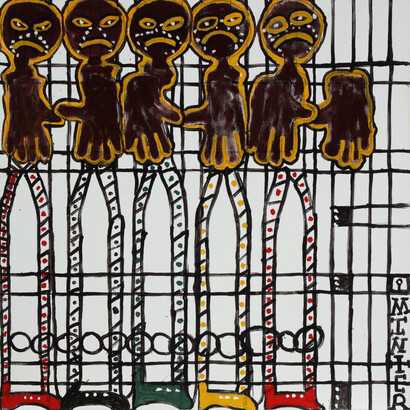 Joe Minter, Motherland Africa King & Queen (Over 50 Kingdoms Make up Africa), 2021, house paint on plywood, 48x47 7/8x3/4 inches (121.9x121.6x1.9 centimeters). © 2023 Joe Minter/ Artists Rights Society (ARS), New York