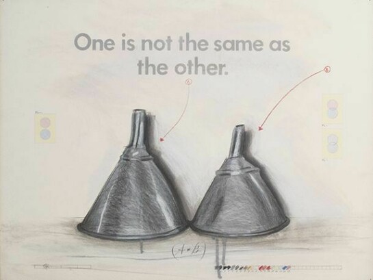 Candy Jernigan, One is not the same as the other, November, 1987, Graphite and colored pencil on paper, Paper: 22 1/2 x 30 inches (57.2 x 76.2 cm), Frame: 26 x 34 x 1 inches (66 x 86.4 x 2.5 cm)