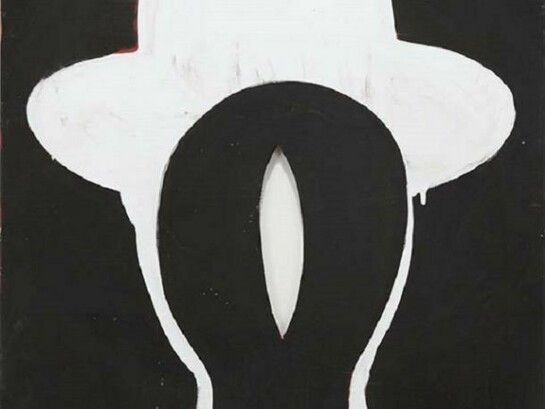 Konrad Lueg, Ohne Titel (Kopf Mit Hut), 1963, Casein tempera on canvas, 27 1/2 x 29 1/2 inches (70 x 75 cm)