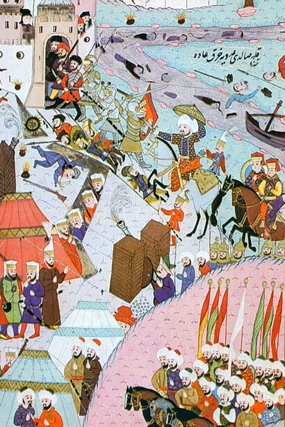 The Siege of Belgrade (Nándorfehérvár) in 1456, depicted in a Turkish miniature