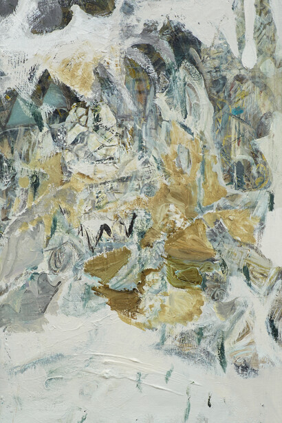 Katy Moran, Ronald McDonald, 2014, Acrylic and collage on canvas, Framed dimensions: 29 3/8 x 18 7/8 x 2 inches (74.6 x 47.9 x 5.1 cm) © Katy Moran, courtesy of Andrea Rosen Gallery, New York