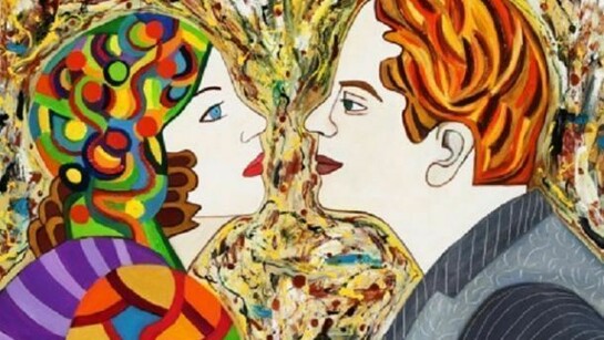 Susan Bee, Face to Face, 2013, oil and enamel on canvas, 20" x 24"