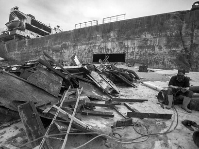 Adolphus Opara, Shrinking Shoreline, Series no.6. Exhibition view Before Before & Now Now at Mira Forum. Co-curated by Dr. Charles Gore and Inês Valle. 2016. Courtesy: Tafeta and Artist