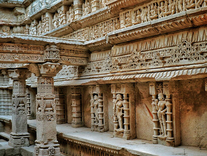 Rani ki Vav, located in Gujarat, India, is a UNESCO World Heritage Site celebrated for its exquisite stepwell architecture, featuring intricate carvings and detailed sculptures that reflect the artistry of ancient Indian craftsmen