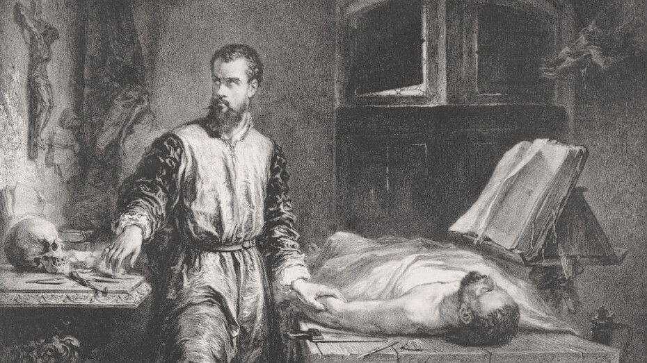 Adolphe Mouilleron; Retrato de Andrés Vesalio, litografía, c. 1850 (detalle)