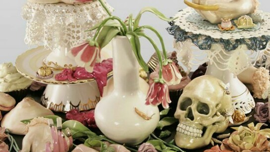Jessica Stoller, Selfless/Selflesh 2012, porcelain, china paint, luster and mixed media, 27 x 17 x 27 inches, view 2