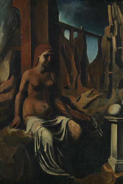 Donna seduta e paesaggio (La Malinconia), 1927-28
olio su carta intelata, 81 x 60 cm
Milano, Museo del Novecento