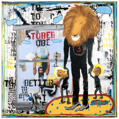 BK Adams, Better Manchild, acrylic on canvas, 2022,183x183 cm. Courtesy the artist and Claire Oliver Gallery

