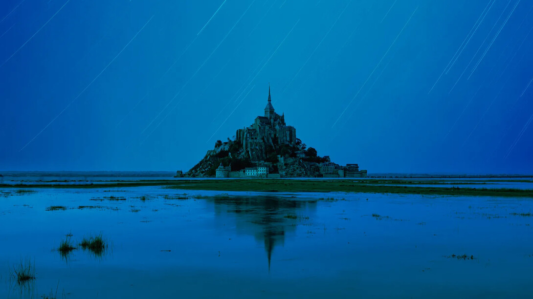 Elger Esser, Mont Saint Michel Grande Mareée nuit (detail), 2023. Courtesy of Rosegallery