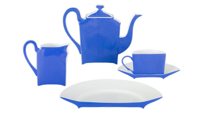 Demi Tasse" Coffee Service, Design by Arman (Armand Piere Fernandez (1928-2005))), Producted by Bernardaud Limoges1990LimogesPorcelainPlate: 3 x 22 x 12,3 cm; Saucer: 2,6 x 15,8 x 8,3 cm; Coffee cup: 2 x 11,2 x 4,5 cm; Coffeepot: 16,5 x 22 x 7,5 cm; Pot lid: 4,7 x 7,8 x 5 cm; Sugar bowl: 9,8 x 14 x 6cm; Creamer: 12 x 11,5 x 5 cm; Lid: 3,5 x 7 x 5 cm

