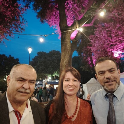 Al Festival Falastin 2024 - Ahmad Rafiq Awad, Elisabetta Pamela Petrolati, Odeh Amarneh, foto di Patrizia Boi