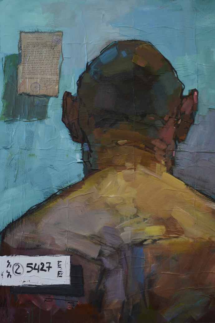 Dawit Abebe, No. 2 Background 10, acrylic and collage on canvas, 130 x 160 cm