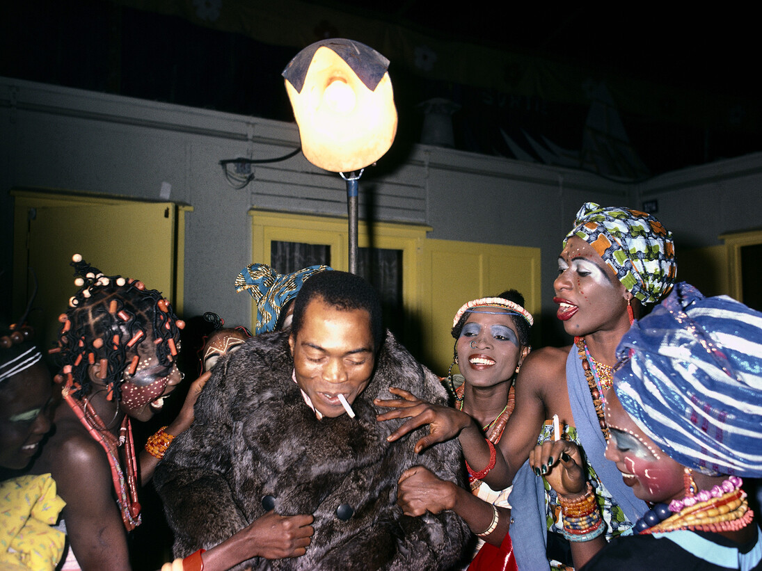 Fela Kuti photographed by Bernard Matussière, reproduced by kind permission of Knitting Factory Records for West Africa: Word, Symbol, Song 