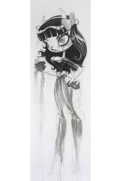 Brandt Peters, Terrorgirls! Series: Noire, Graphit, Acrylic and Ink on Linen Canvas, 24" x 72"