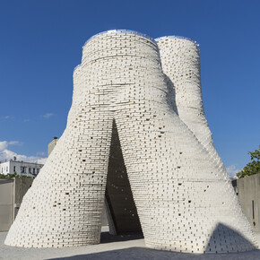 Installation view of The Living’s Hy-Fi, the winning project of The Museum of Modern Art and MoMA PS1’s 2014 Young Architects Program. June 27-September 7, 2014. Photograph by Kris Graves.